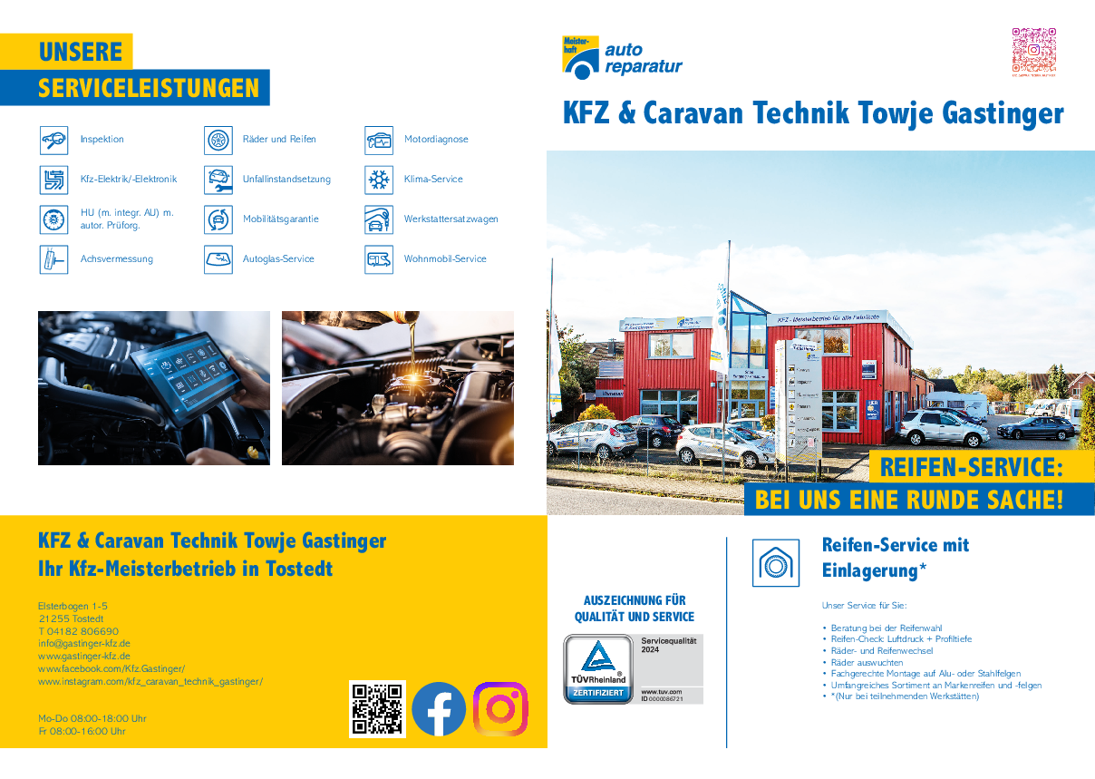 Werkstattprospekt von KFZ & Caravan Technik Towje Gastinger Bild von Werkstattprospekt von KFZ & Caravan Technik Towje Gastinger